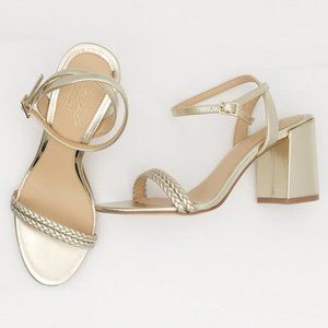 Jewel Badgley Mischka Gold Block Heel Sandal